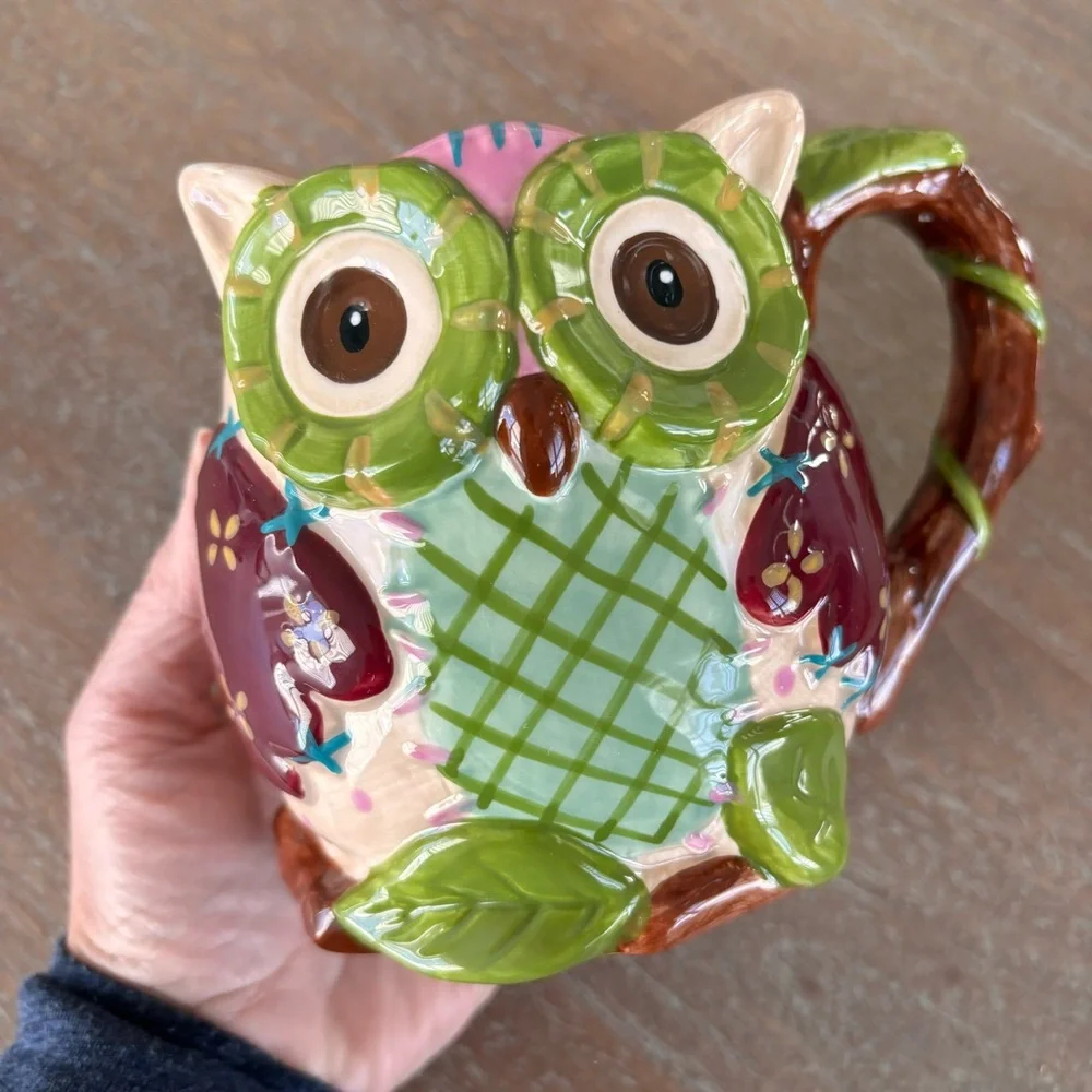 Pier 1 Imports Olli The Owl Ceramic Mug Large Painted 16 oz.